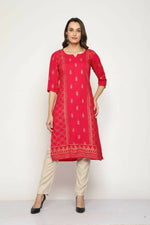 Thumbnail for Maai Rayon Hand Printed Kurta Red - Distacart