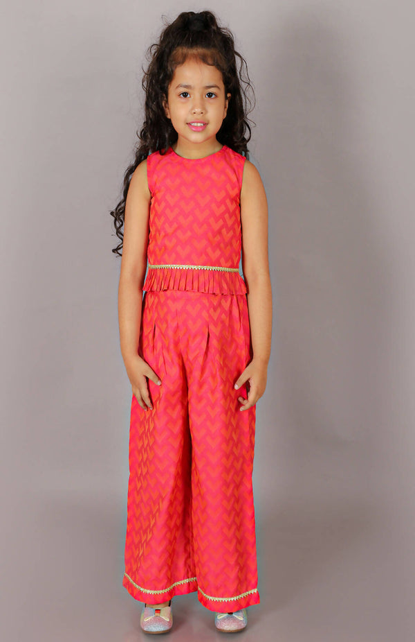 Lil Drama Folklore Girls Pink Crop Top With Pants Co-Ordinate Set - Distacart