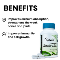 Thumbnail for Sprowt Calcium Magnesium Zinc Vitamin D3, B12 & K2 Tablets - Distacart