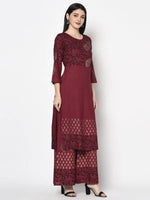 Thumbnail for Aniyah Rayon Maroon Color Block Print Straight Kurta Palazzo Set (AN-184K)