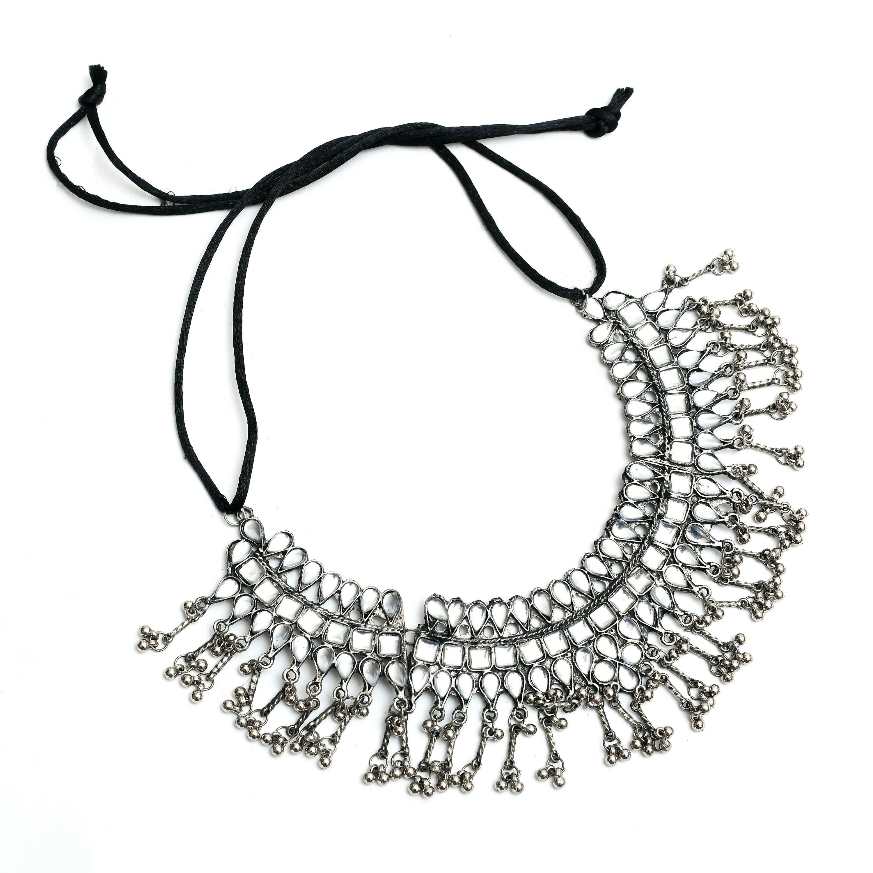 Mominos Fashion Johar Kamal Oxidised Silver-Plated Brass Finish Kundan Necklace For Women (Silver) - Distacart