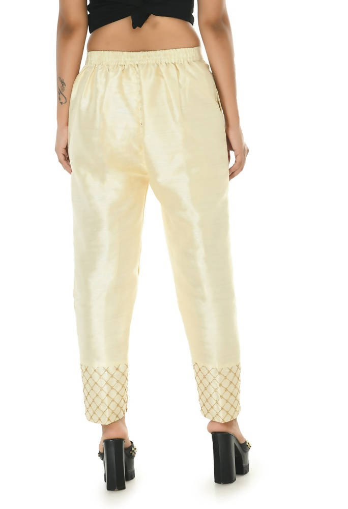 Mominos Fashion Moeza Silk Off White Color Pant