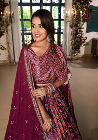 Thumbnail for Women's Wedding Traditional Mulberry Dull Satin Lehenga Choli - Kaushlya - Distacart