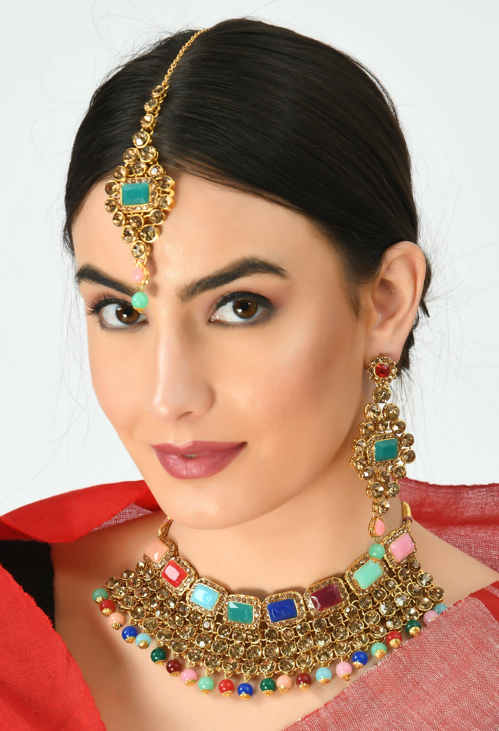Mominos Fashion Johar Kamal Gold-Plated Rajwadi Design Heavy Multi Color Necklace Set For Women - Distacart