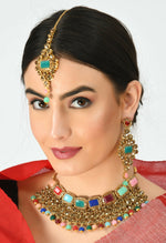 Thumbnail for Mominos Fashion Johar Kamal Gold-Plated Rajwadi Design Heavy Multi Color Necklace Set For Women - Distacart