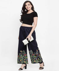 Thumbnail for Mominos Fashion Navy Blue Floral Design Palazzo