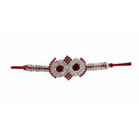 Thumbnail for Red Kundan with White Stones Rakhi - Distacart