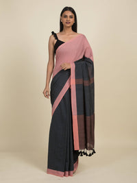 Thumbnail for Suta Grey Peach-Coloured Pure Cotton Saree - Distacart