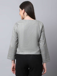 Thumbnail for Even Apparels Grey Polywool Open Front Statement Women's Jacket (BF662) - Distacart