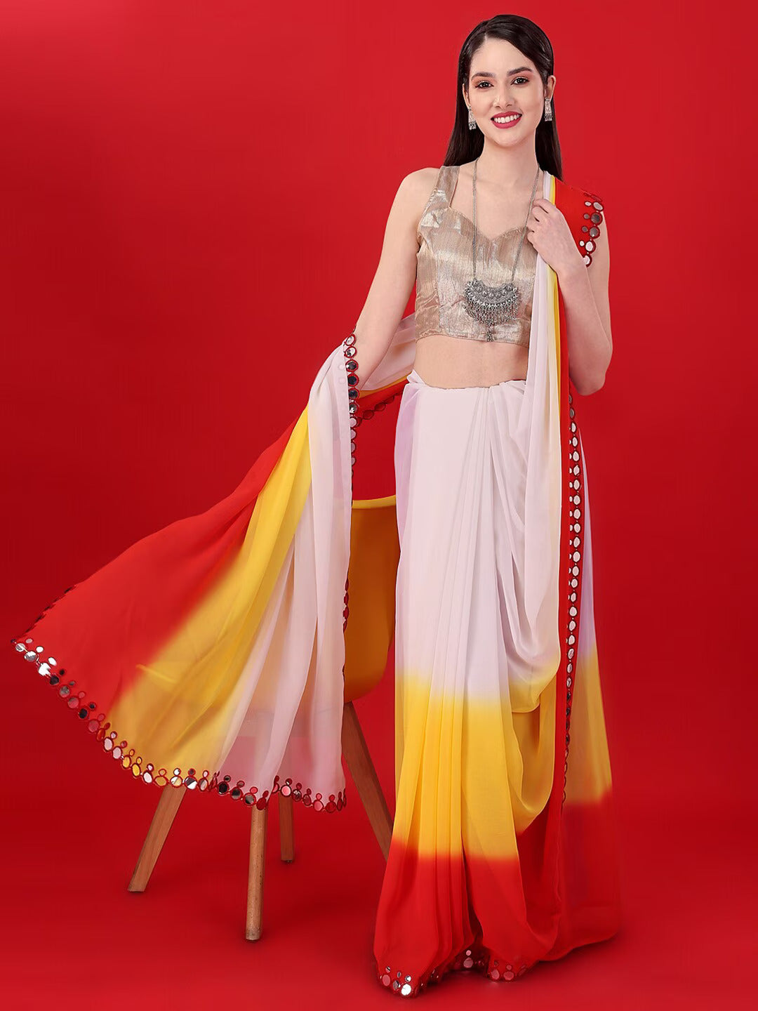 NOZ2TOZ Women's Georgette Multi Colour Party Wear Sibori Pinted Saree with Un-Stitched Blouse - Distacart