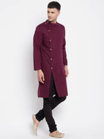 Thumbnail for Even Apparels Maroon Pure Cotton Men's Sherwani Kurta With Asymetrical Cut - Distacart