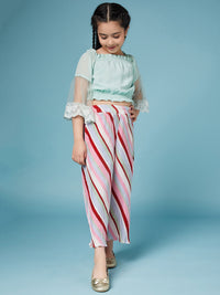 Thumbnail for Girls Square Neck Top With Striped Palazzos - Mini Marvels - Distacart
