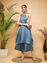Thumbnail for InWeave Women's Blue Lurex Short Pallazo Kurta Set - Distacart