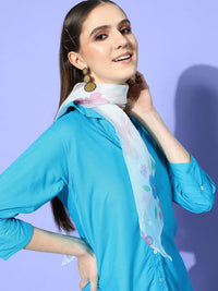 Thumbnail for InWeave Women's Aqua Blue Coord Set With White Butterfly Scarf - Distacart
