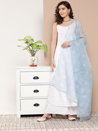 Thumbnail for InWeave Women's Cream Strappy With Blue White Chintz Organza Dupatta - Distacart