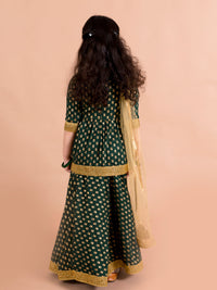Thumbnail for Girls Green Gold-Toned Printed Ready To Wear Lehenga Blouse With Dupatta - Mini Marvels - Distacart