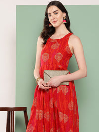 Thumbnail for InWeave Women's Rust Mughal Print Raisa Back Detial Long Coords Set - Distacart
