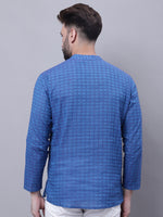 Thumbnail for Even Apparels Blue Pure Cotton Short Kurta With Band Collar - Distacart