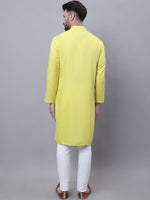 Thumbnail for Even Apparels Yellow Pure Cotton Short Sleeves Kurta With Band Collar - Distacart