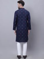 Thumbnail for Even Apparels Blue Pure Cotton Kurta With Band Collar - Distacart