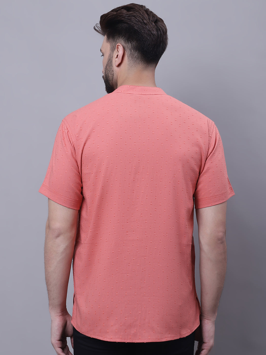 Even Apparels Peach Pure Cotton Short Sleeves Kurta With Band Collar - Distacart