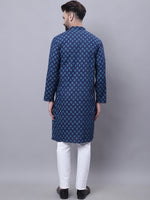 Thumbnail for Even Apparels Blue Pure Cotton Kurta With Band Collar - Distacart