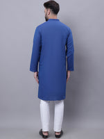 Thumbnail for Even Apparels Blue Pure Cotton Kurta With Band Collar - Distacart