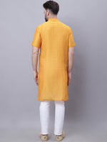Thumbnail for Even Apparels Yellow Pure Cotton Short Sleeves Kurta With Band Collar - Distacart