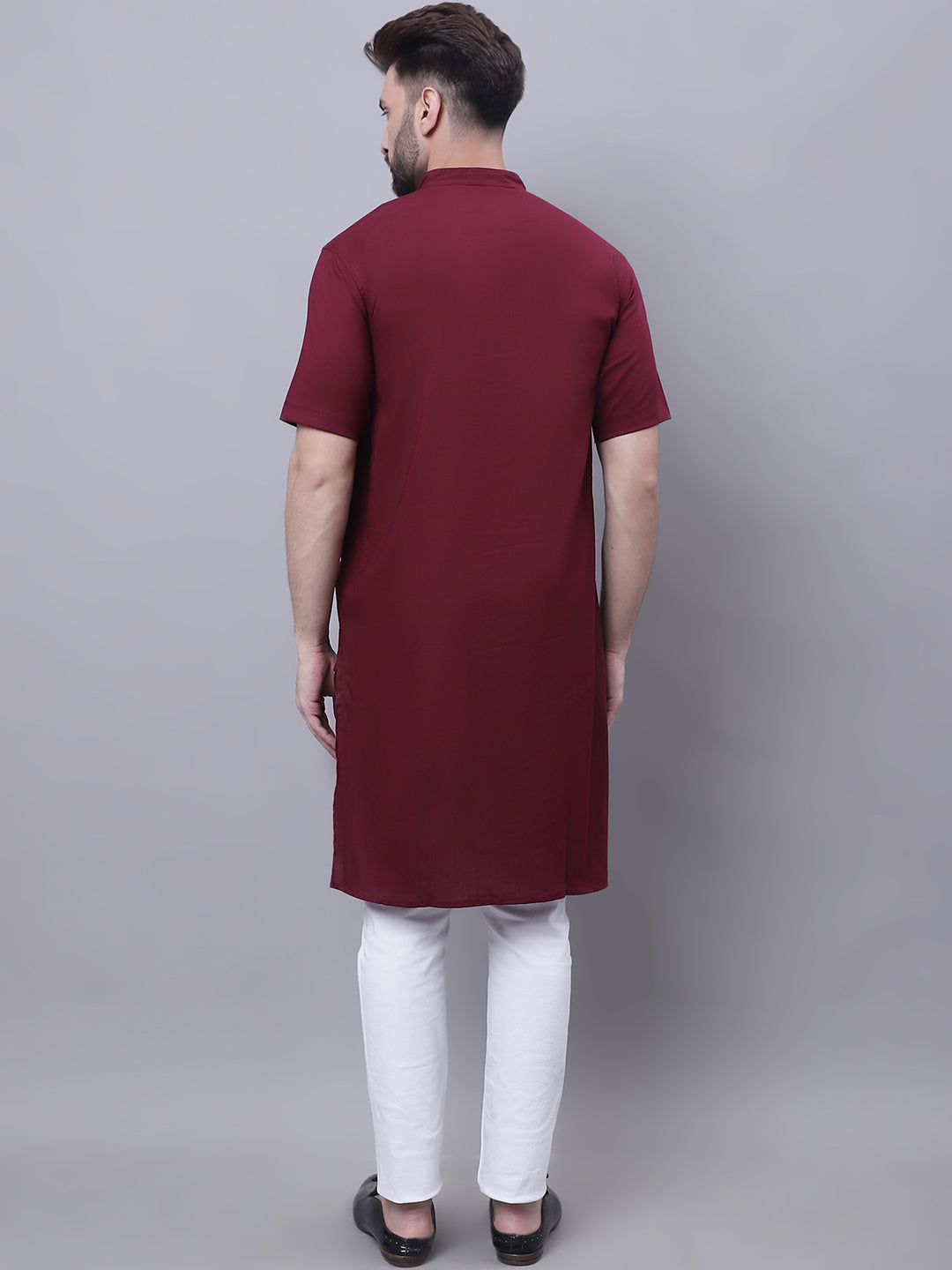 Even Apparels Red Pure Cotton Short Sleeves Kurta With Band Collar - Distacart