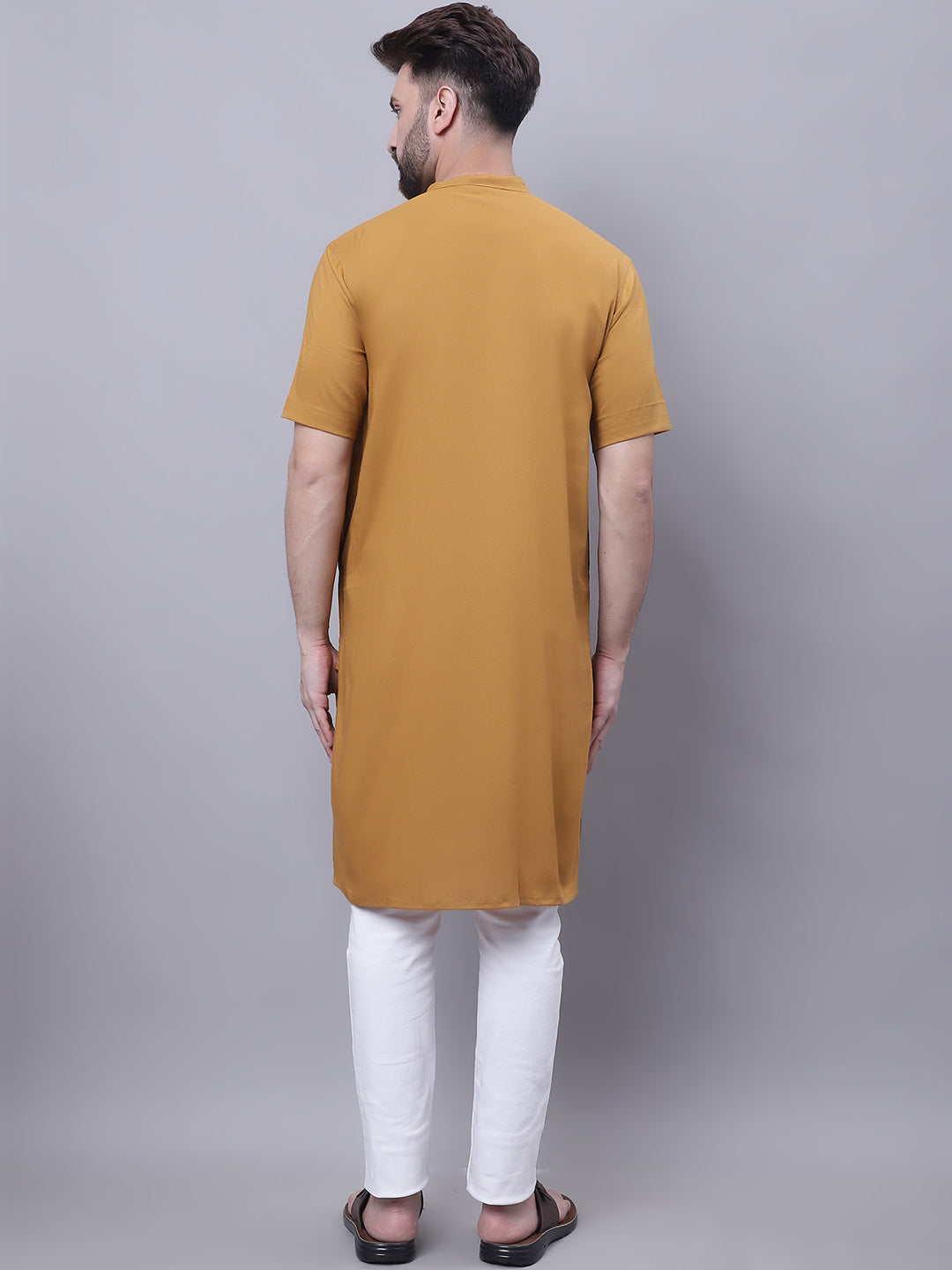 Even Apparels Mustard Pure Cotton Short Sleeves Kurta With Band Collar - Distacart