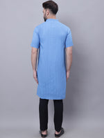 Thumbnail for Even Apparels Blue Pure Cotton Short Sleeves Kurta With Band Collar - Distacart