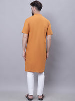 Thumbnail for Even Apparels Yellow Pure Cotton Short Sleeves Kurta With Band Collar - Distacart