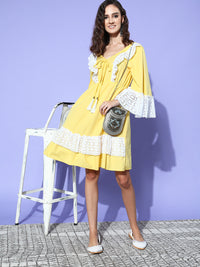 Thumbnail for InWeave Women's Yellow Lacy Short Dress - Distacart