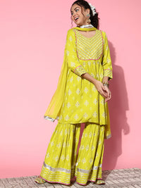 Thumbnail for InWeave Women's Light Green Gota Work Kurta Sharara Set - Distacart