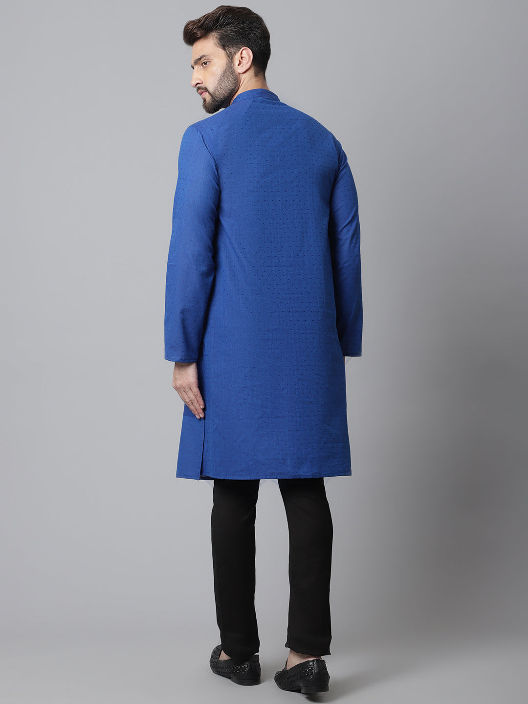 Even Apparels Blue Solid Kurta With Band Collar - Distacart