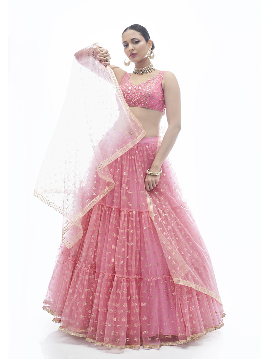 Myra Baby Pink Art Silk Designer Lehenga - Distacart
