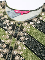 Thumbnail for Varanga Green And Black Bandhani Printed Kurta With Embroidered Yoke - Distacart
