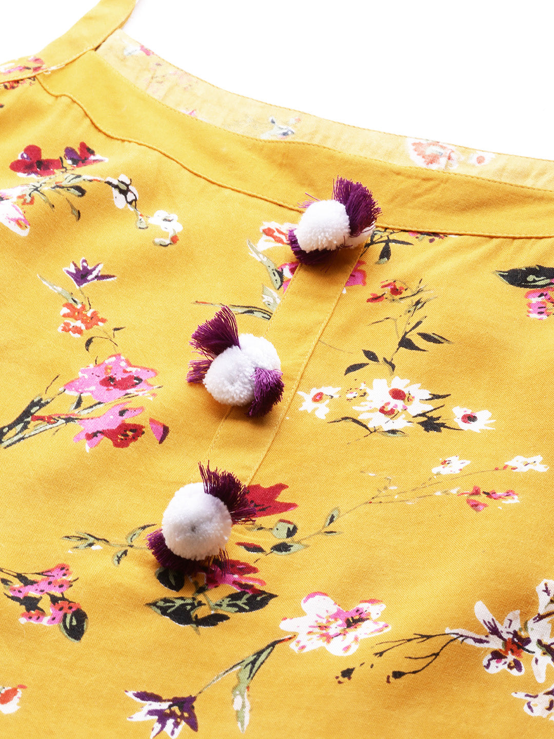 Varanga Mustard And Pink Printed Strap Kurta - Distacart
