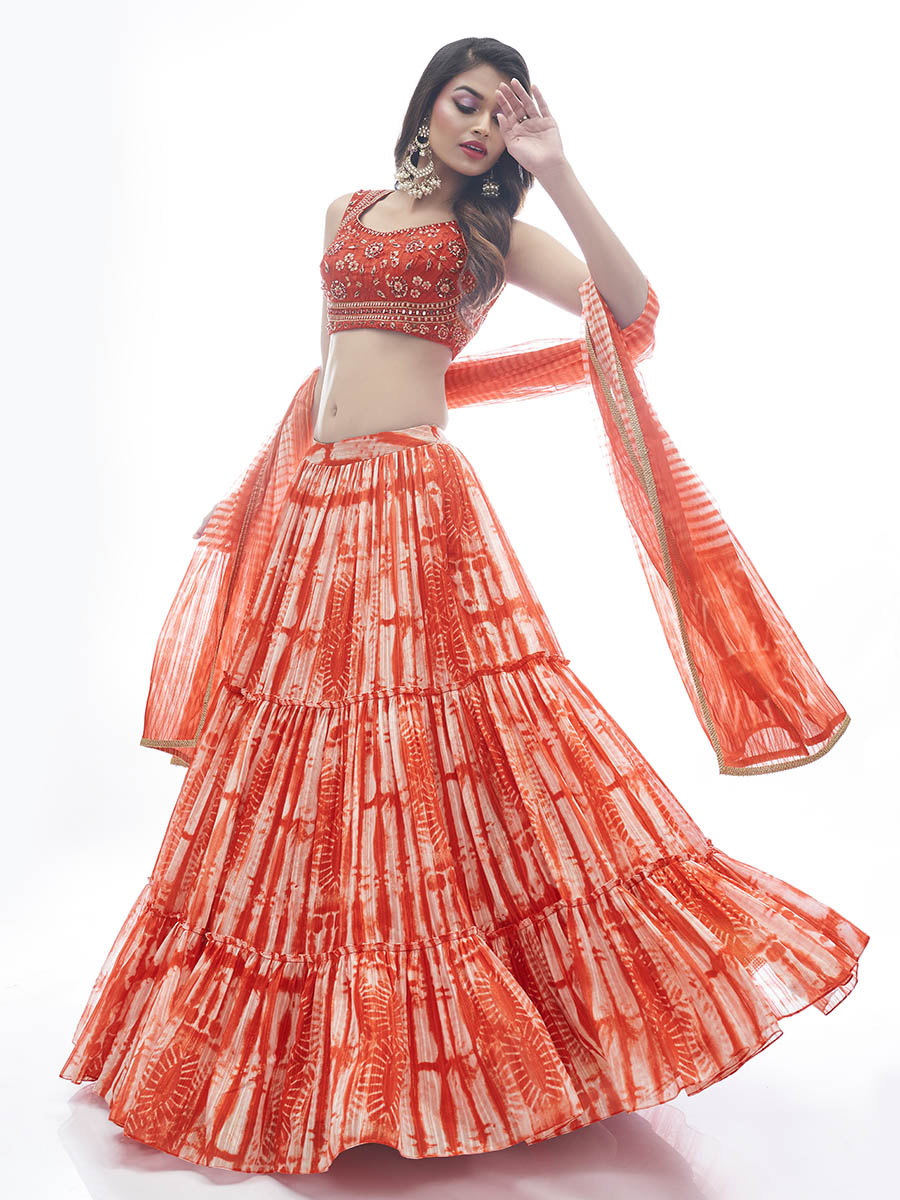 Myra Red Jaquard Embroidered Designer Lehenga - Distacart