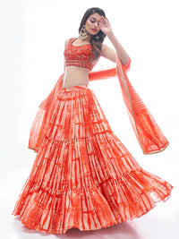 Thumbnail for Myra Red Jaquard Embroidered Designer Lehenga - Distacart