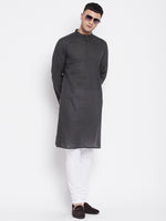 Thumbnail for Even Apparels Grey Pure Cotton Kurta With Band Collar - Distacart