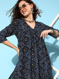 Thumbnail for InWeave Women's Black Ethnic Motif Short Dress - Distacart