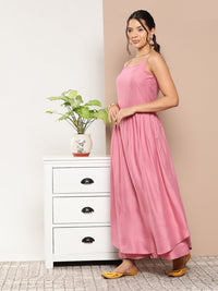 Thumbnail for InWeave Women's Light Pink Ray Strappy Kurta Set With Printed Cotton Dupatta - Distacart