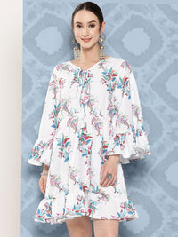 Thumbnail for InWeave Women's White Floral Paisley Print Short Dress - Distacart