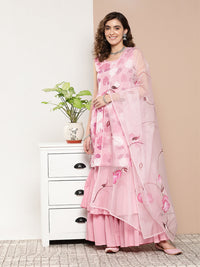 Thumbnail for InWeave Women's Pink Printed Chintz Tiered Sharara Set With Dupatta - Distacart