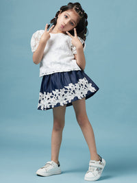 Thumbnail for Girls Self Design Round Neck Top With Skirt - Mini Marvels - Distacart