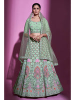 Thumbnail for Myra Pista Green Georgette Embroidered Designer Lehenga Choli - Distacart