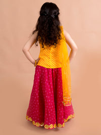 Thumbnail for Girls Magenta Yellow Embroidered Ready To Wear Lehenga Blouse With Dupatta - Mini Marvels - Distacart