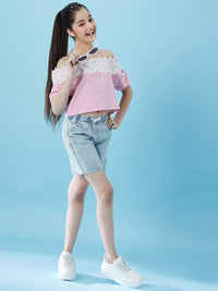 Thumbnail for Girls Cold-Shoulder Sleeves Cotton Crop Top - Mini Marvels - Distacart