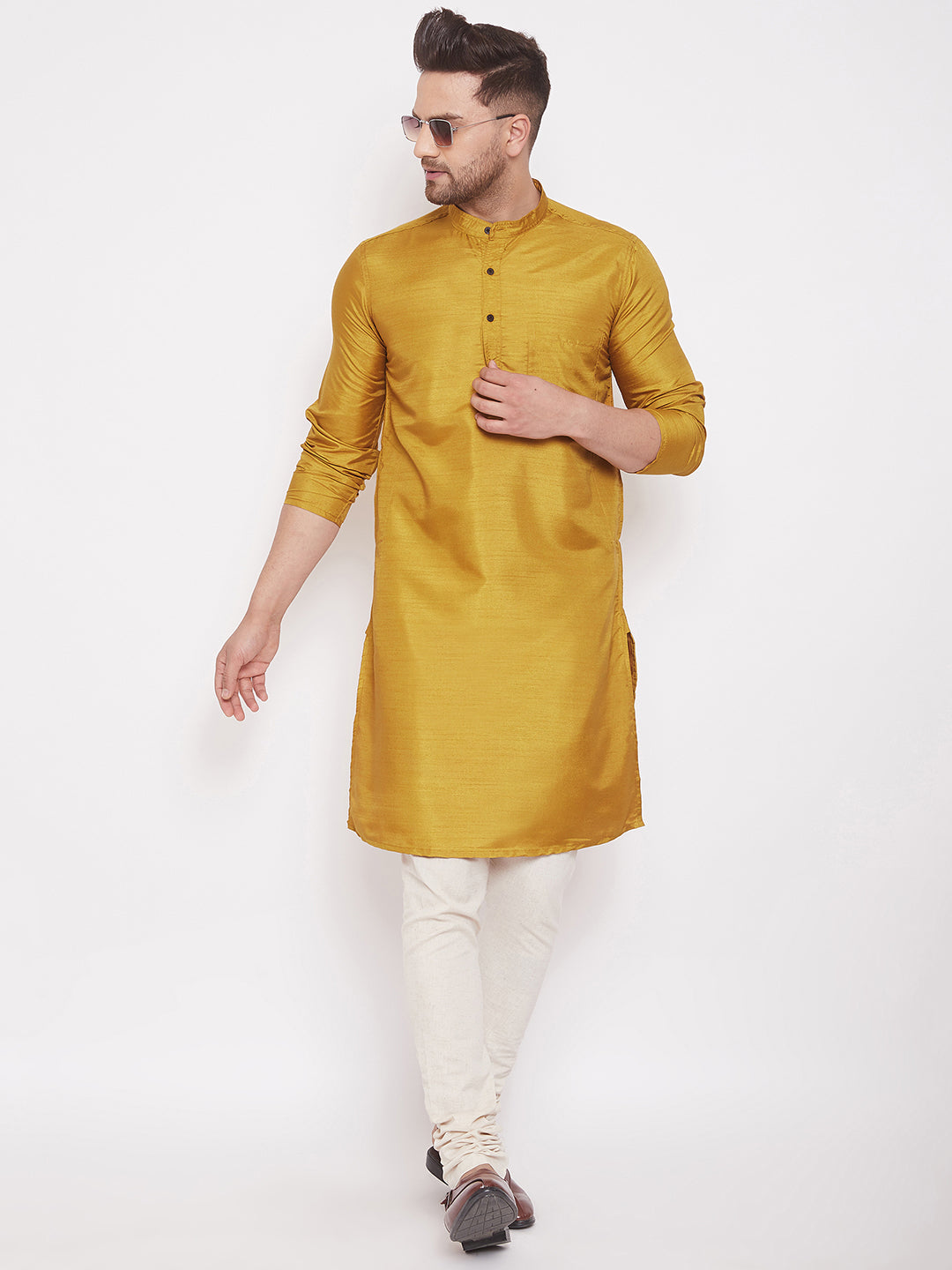 Even Apparels Beige Pure Cotton Kurta With Band Collar - Distacart